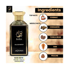 Bara Eau de Parfum 100ml | Unisex Fragrance with Cognac, Vanilla & Sandalwood by Adyan