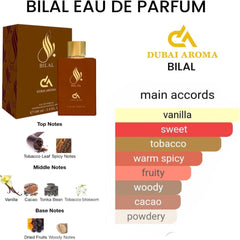 Dubai Aroma Bilal Eau de Parfum 100ml | Unisex Oriental Fragrance with Clove & Tobacco Vanilla