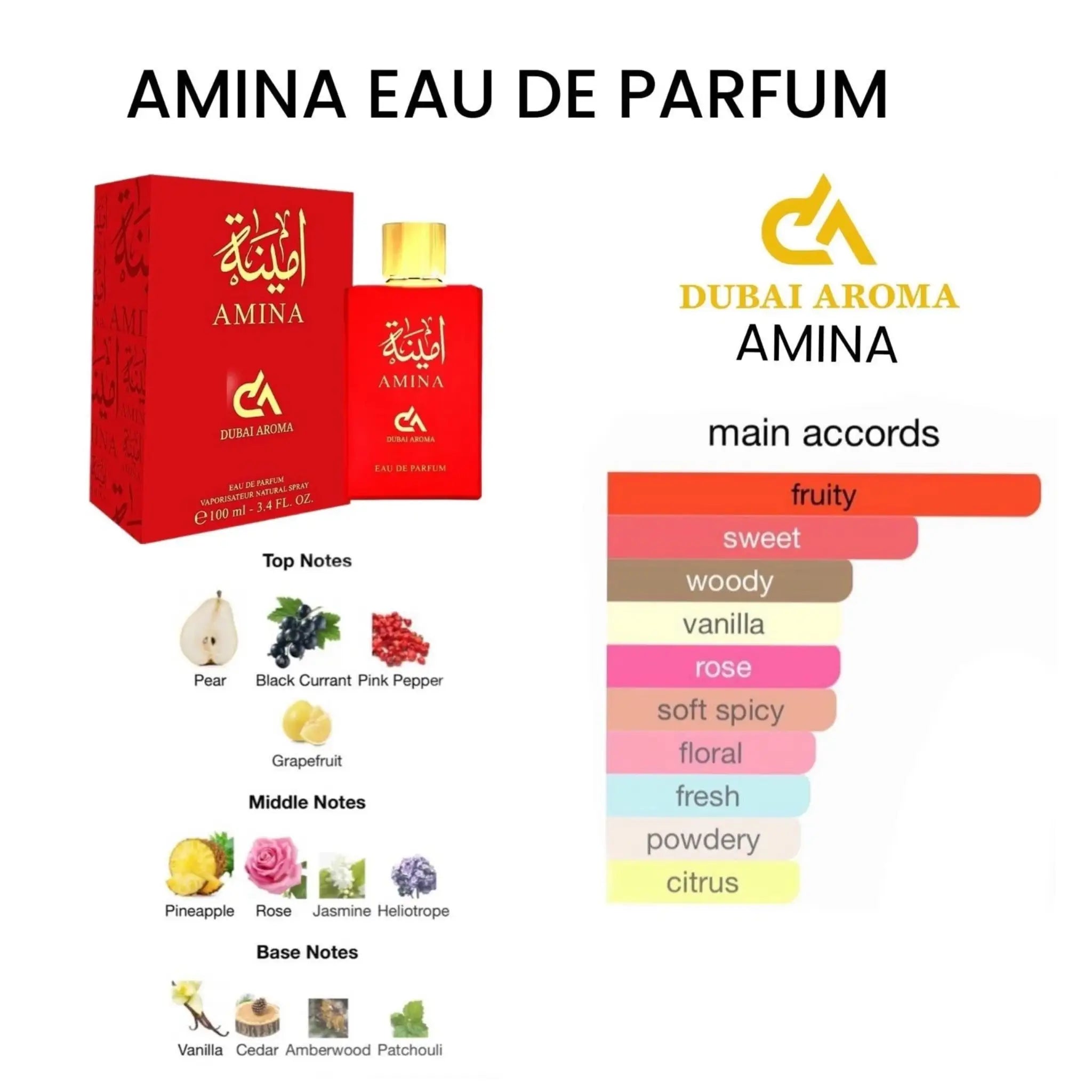 Amina Dubai Aroma Eau de Parfum 100ml | Floral & Fruity Unisex Fragrance