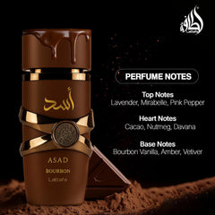Lattafa Asad Bourbon Eau de Parfum 100ml | Warm Amber & Vanilla Fragrance with Spicy Depth
