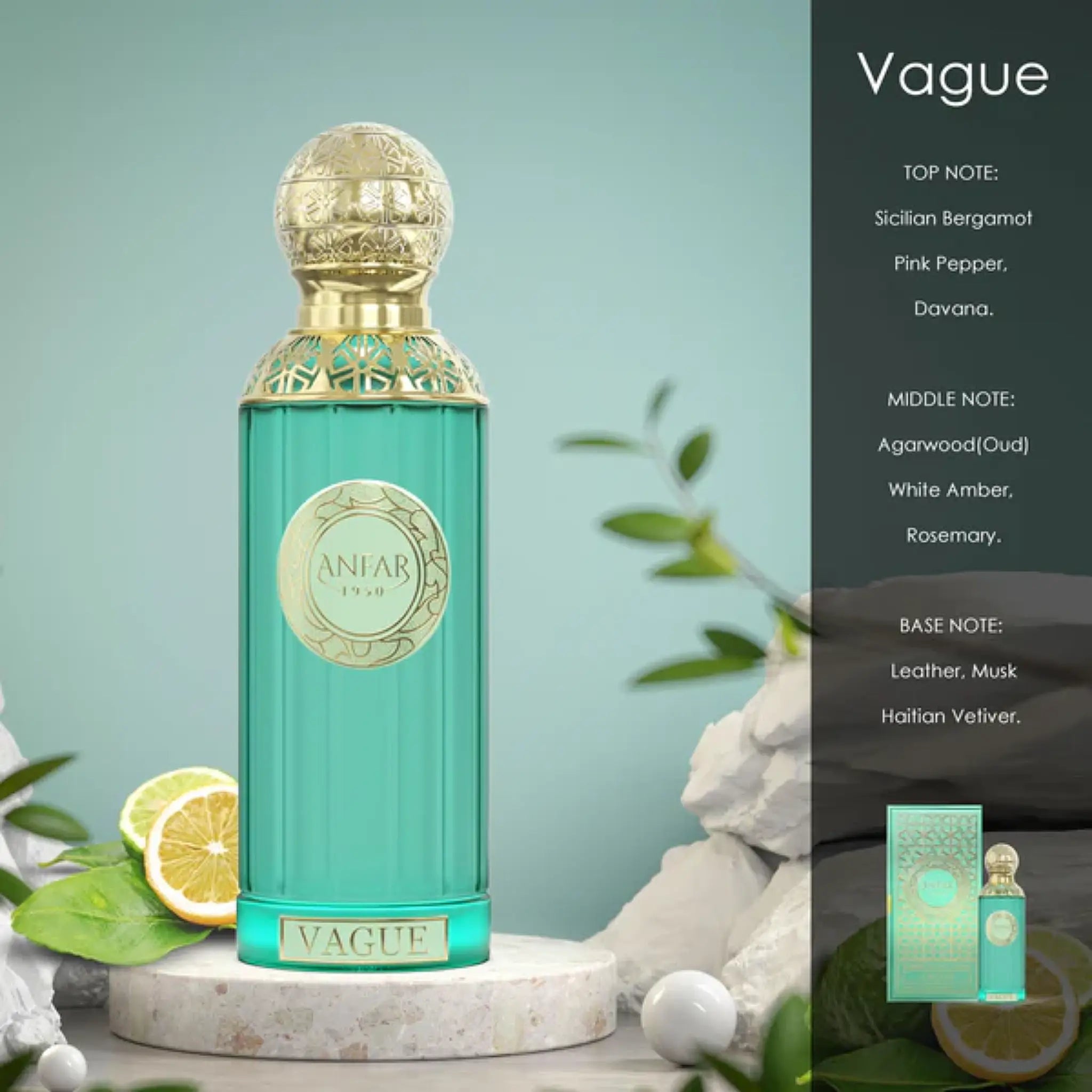 Vague by Anfar 1950 Extrait de Parfum 100ml | Opulent Unisex Fragrance with Sicilian Bergamot & Agarwood